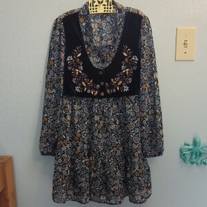 Beautees Big Girls Long Sleeves Print Chiffon Dress with Embroidered Velvet Faux